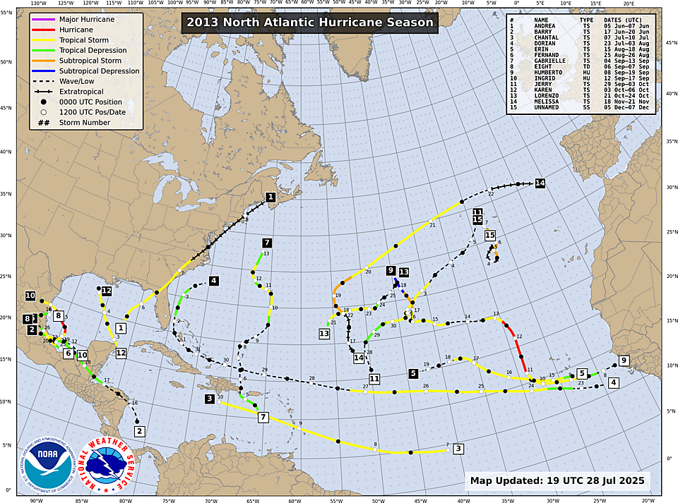 NHC Atlantic season track map, 2013