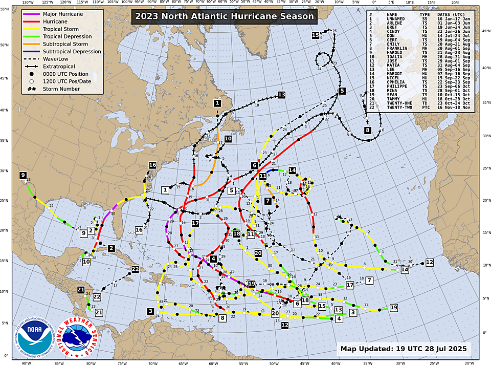 NHC Atlantic season track map, 2023